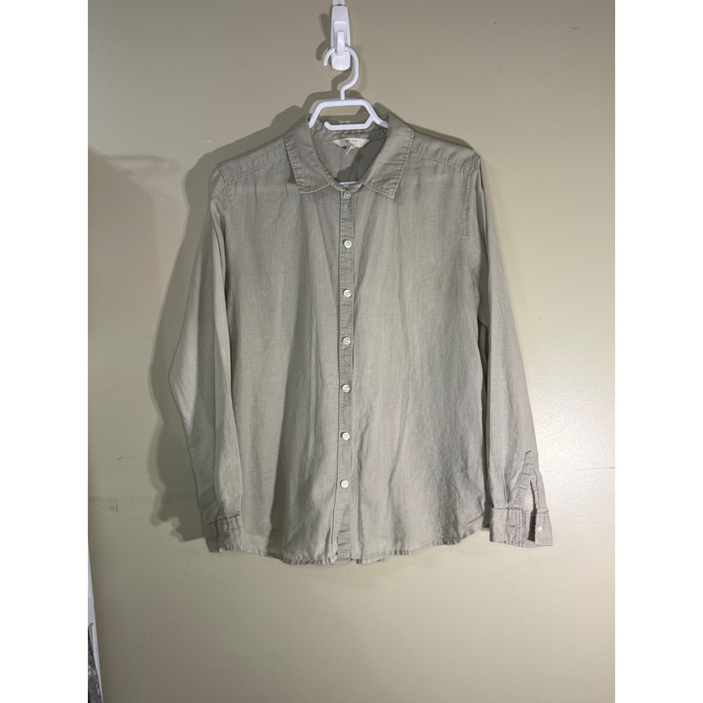 H&M L.O.G.G. Linen Cotton Blend Button Down Shirt Khaki Beige XS 0816938 1